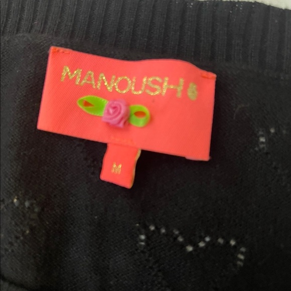 manoush black cropped cardigan with floral buttons and hearts size M - Picture 3 of 6